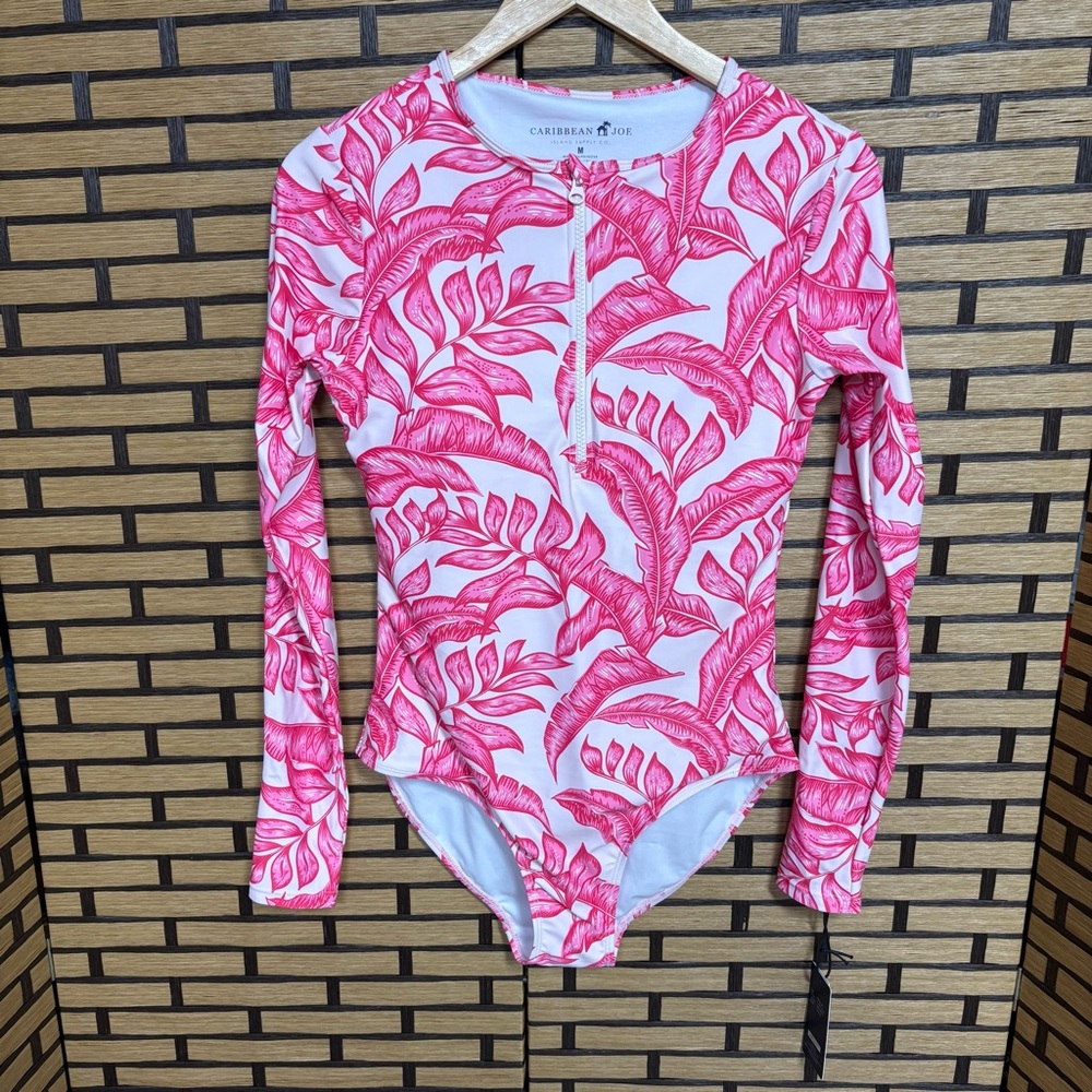 Caribbean Joe Pink‎ And White Long Sleeve Rash Guard Size Medium